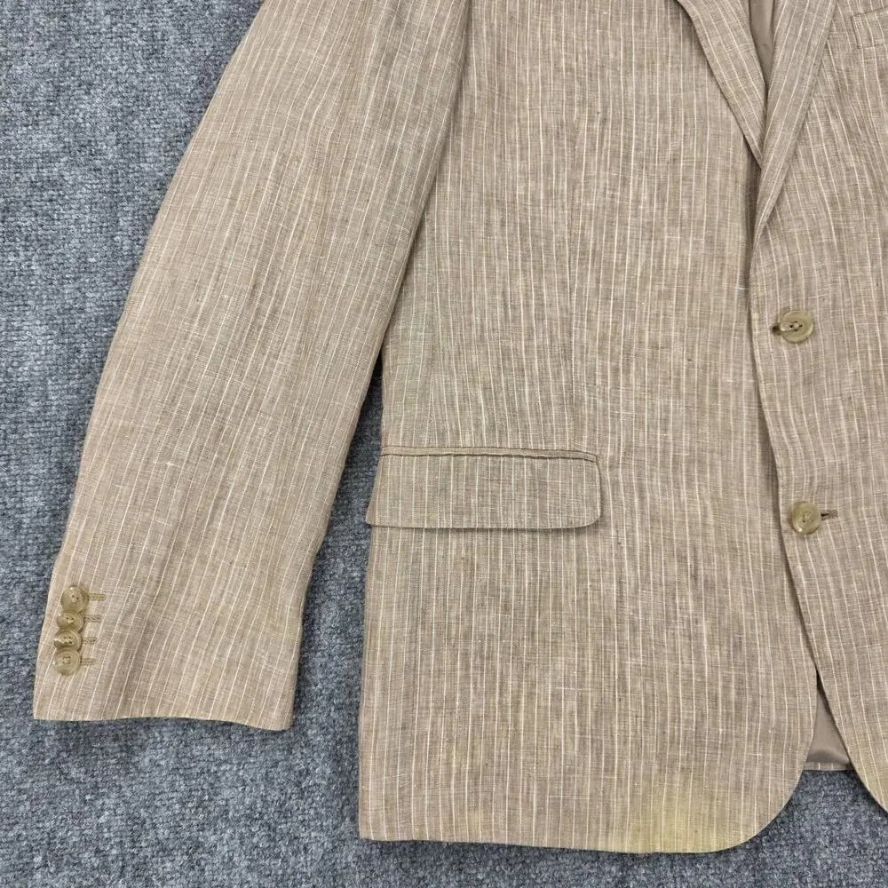 Lauren Ralph Lauren Blazer Mens 44R Beige Stripe Linen Trim Fit Sport Coat